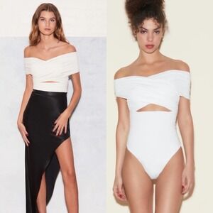 Fleur du Mal Cross Front Off Shoulder Bodysuit in Ivory Size Small